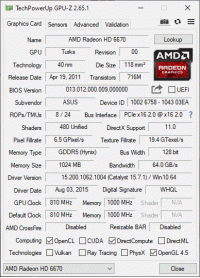 Asus EAH6670/DIS/1GD5 GPUZ