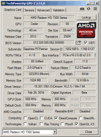 Radeon HD 7350 GPUZ