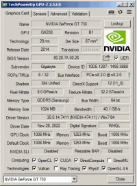 GeForce GT 730 GPUZ