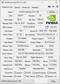 GeForce GTX 750 GPUZ